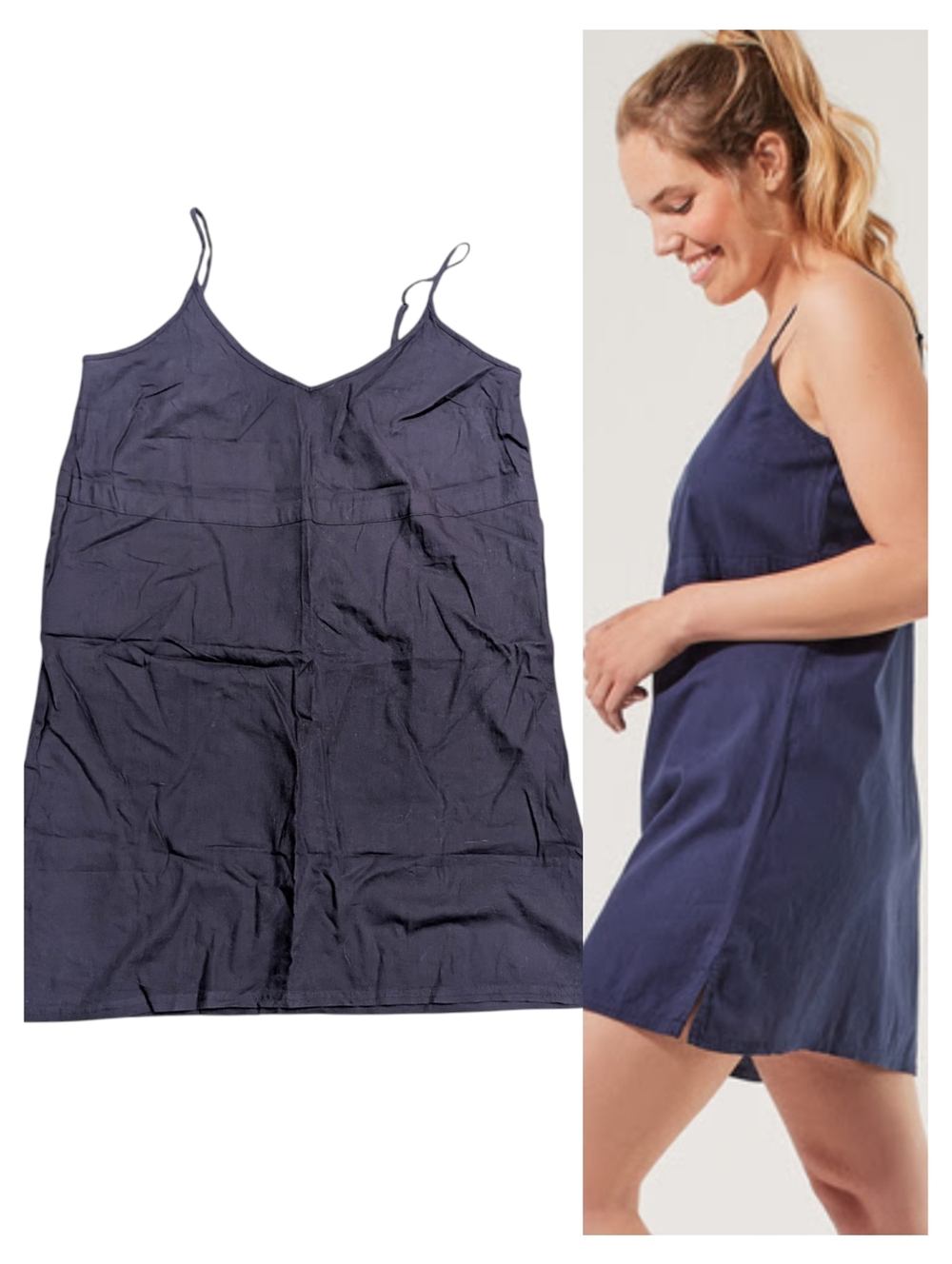 Pact Organic Cotton Maritime Navy Woven Nightie Dress Size Medium